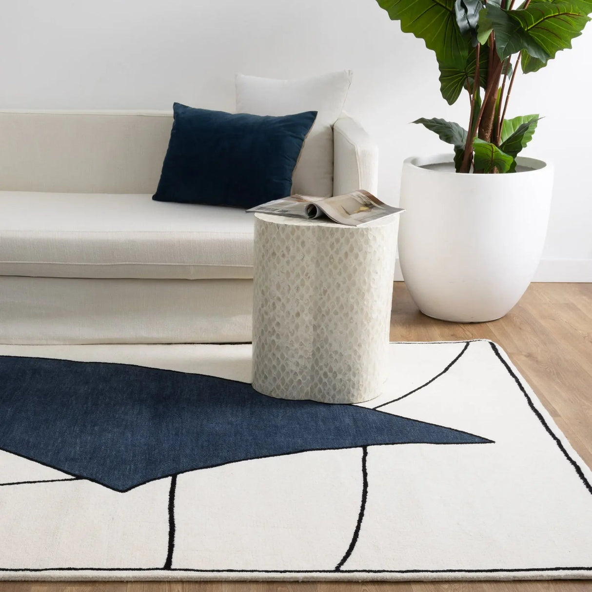 Como Blue Designer Wool Rug JAVIHOME