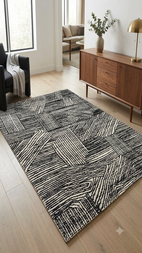 Fabien Handtufted Polyester Wool Blk/Wht Vision