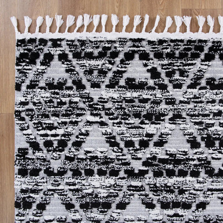 Zellige Diamond Patterned Black White Rug DecoRug