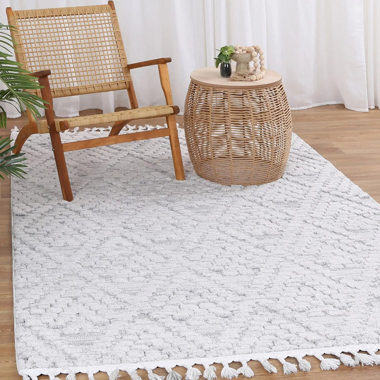 Zellige Plain White Grey Rug DecoRug