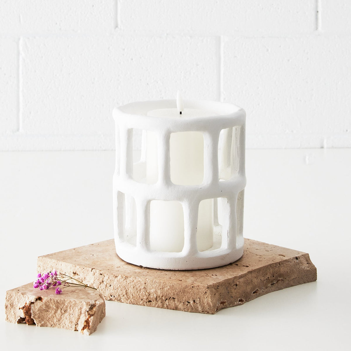 Abstract Ceramic Candle Holder White KAILE