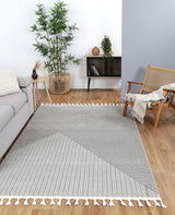 Aegean Cream Grey Geometric Striped Rug BRAVEN