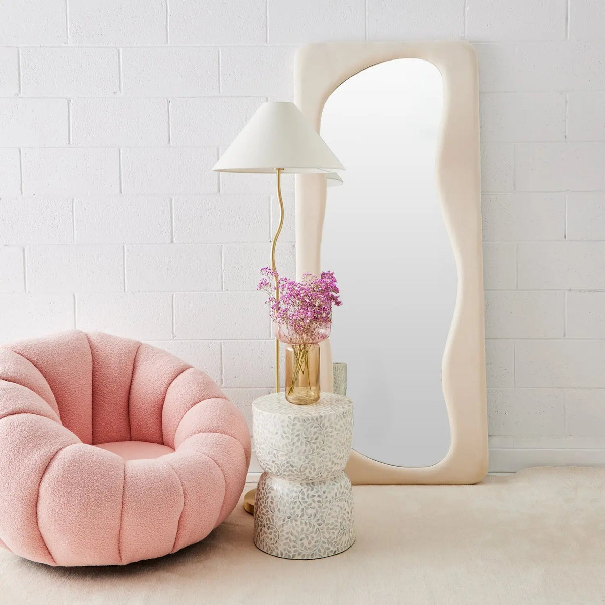 Full Length Abstract Floor Mirror White KAILE