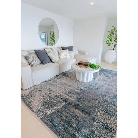 Giorgio Cream & Blue Faded Mosaic Rug DecoRug