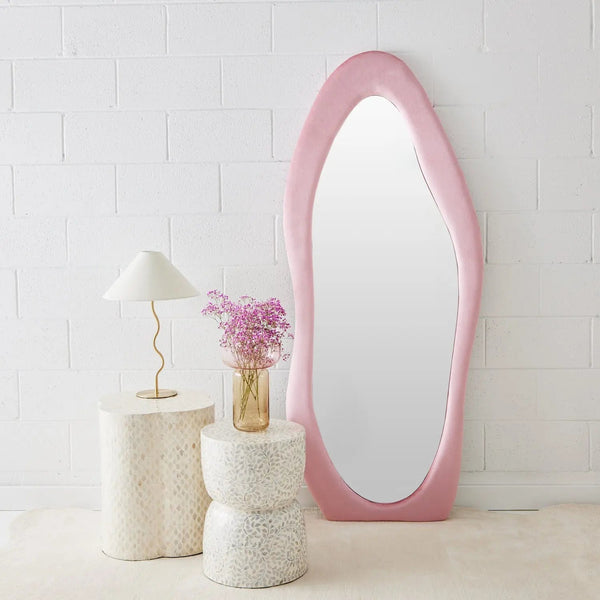 Irregular Velvet Full Length Floor Mirror Pink KAILE