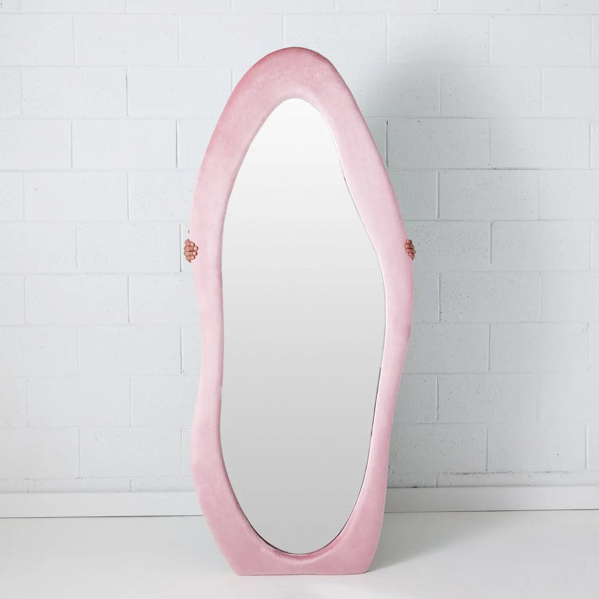 Irregular Velvet Full Length Floor Mirror Pink KAILE