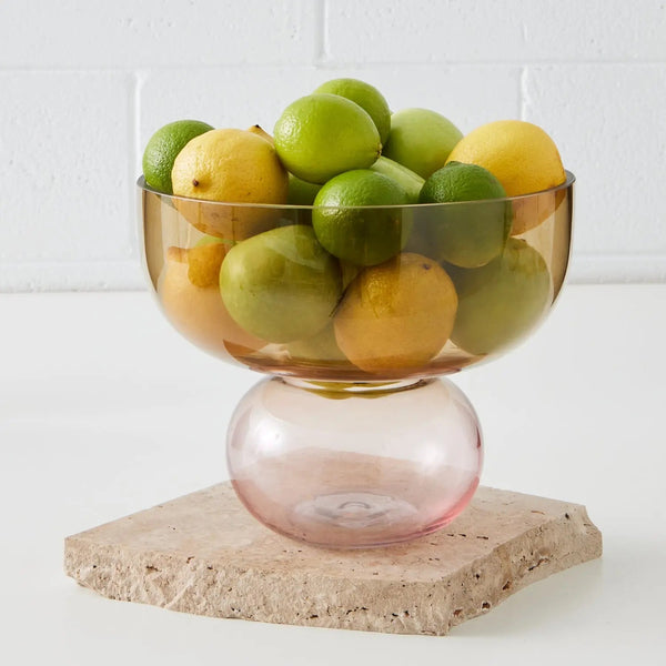 Large Glass Footed Bowl Pink and Amber COAST