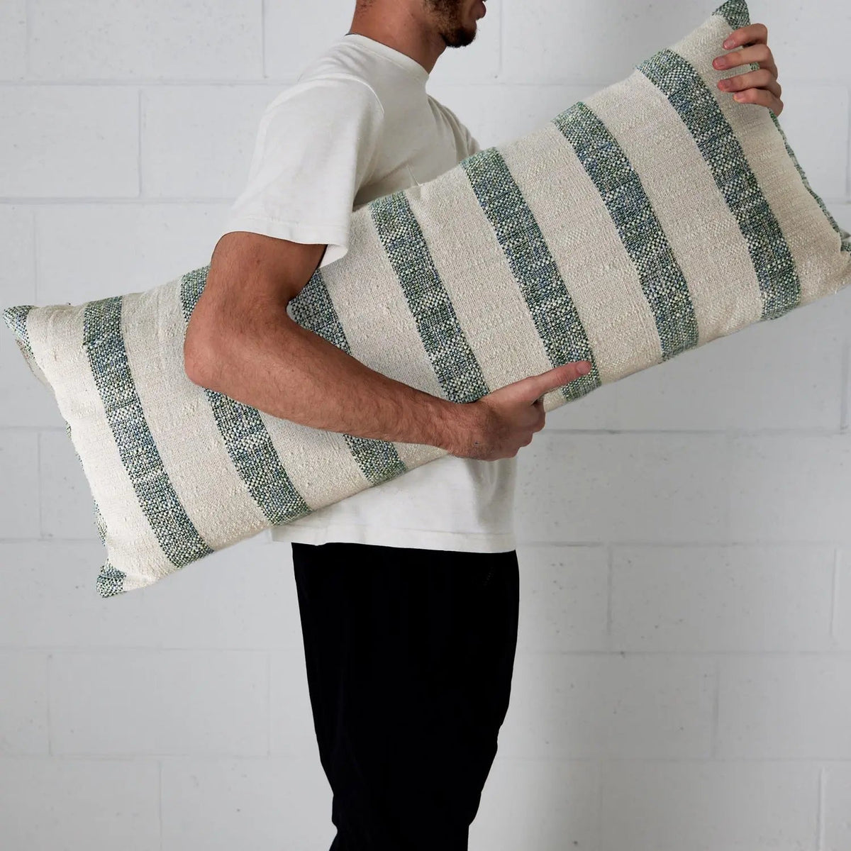 Lumbar Oversized Cushion Ivory and Green 90cm CELADON