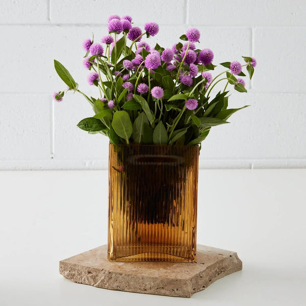 Ribbed Glass Vase in Dark Amber COAST