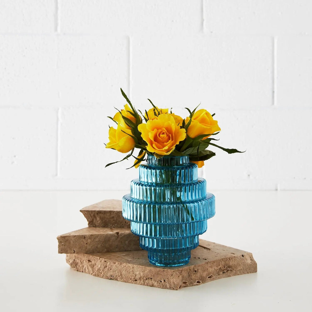 Ridged Round Glass Vase Blue KAILE