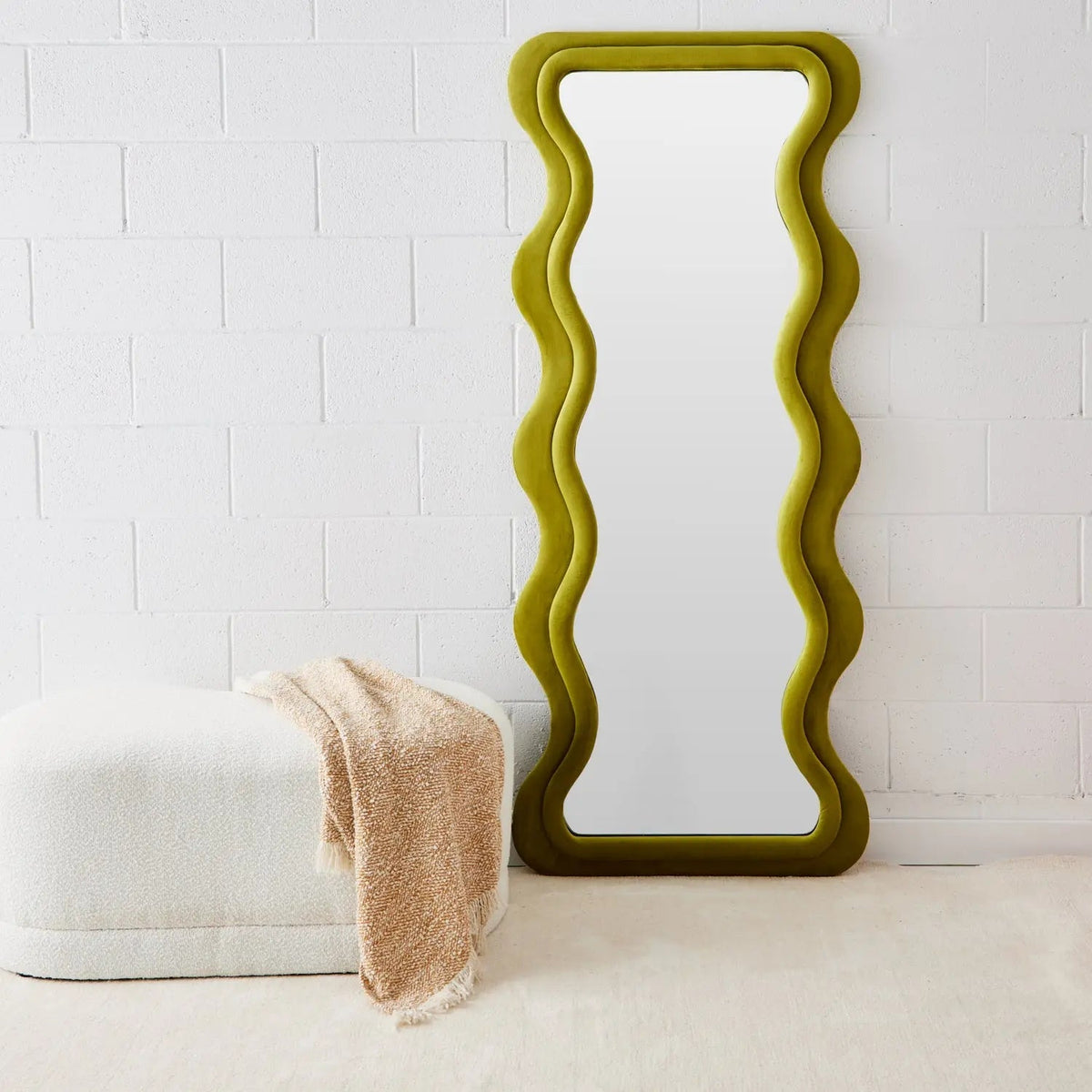 Rippled Velvet Full Length Floor Mirror Green KAILE