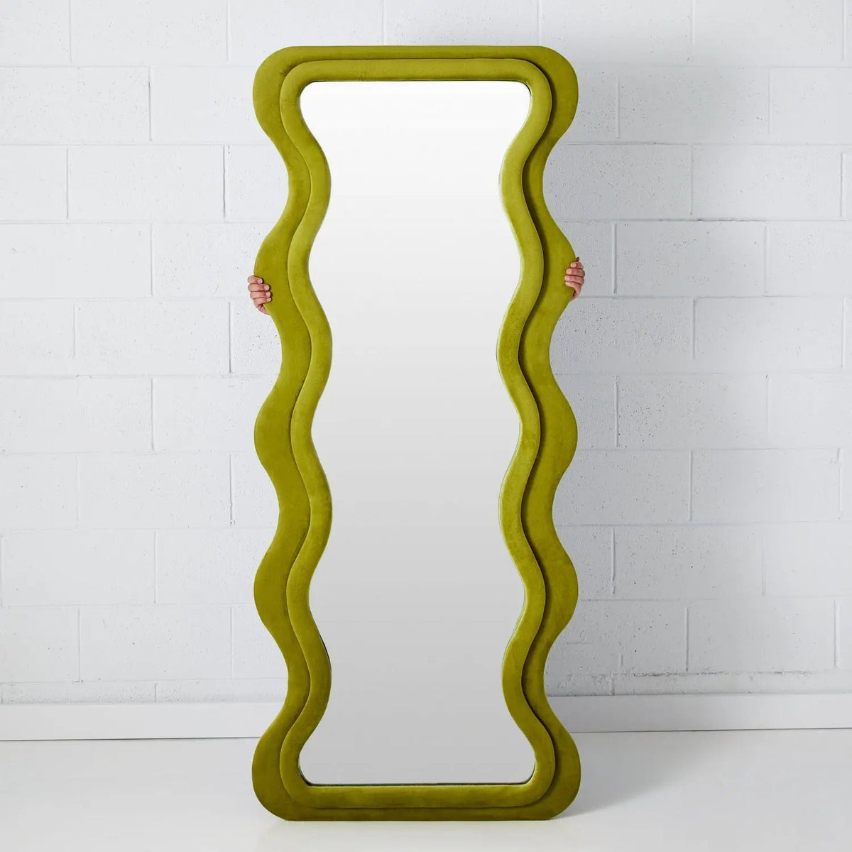 Rippled Velvet Full Length Floor Mirror Green KAILE