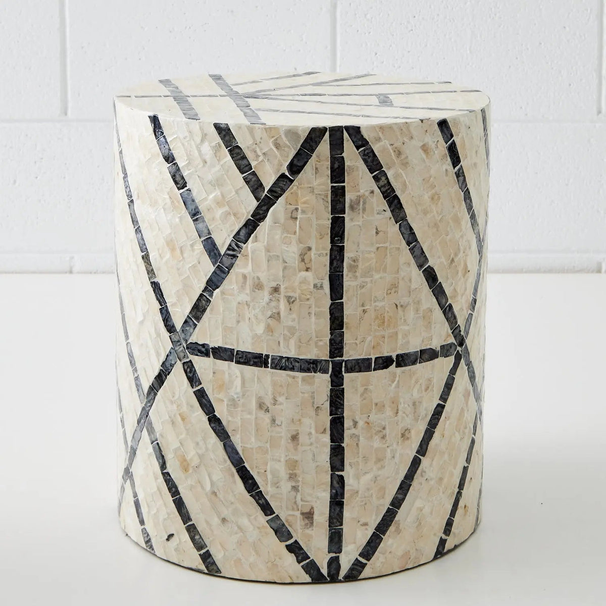 Capiz Shell and Resin Inlay Stool/Table Ivory Black COAST