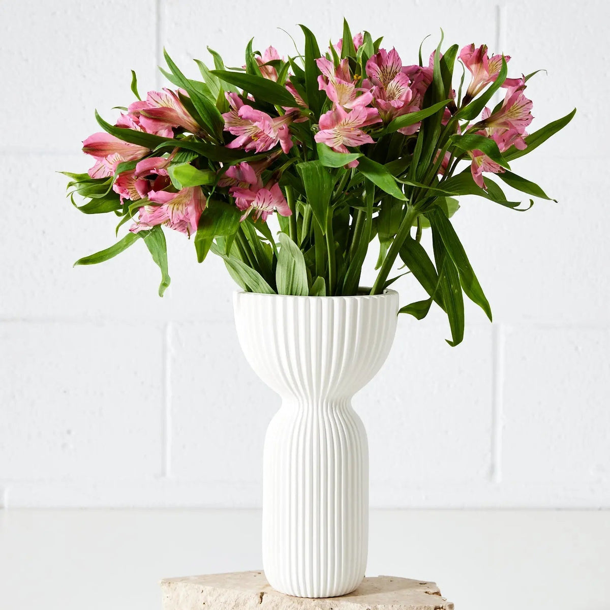 Tall Corrugated Ceramic Vase White 25cm KAILE