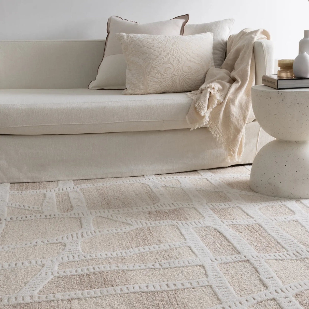 Wattle Ivory Beige Wool Rug THERUG