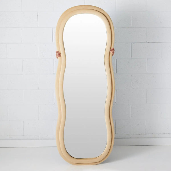 Wavy Full Length Velvet Floor Mirror Beige KAILE