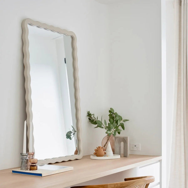 Wavy Wood Mirror in Taupe COAST