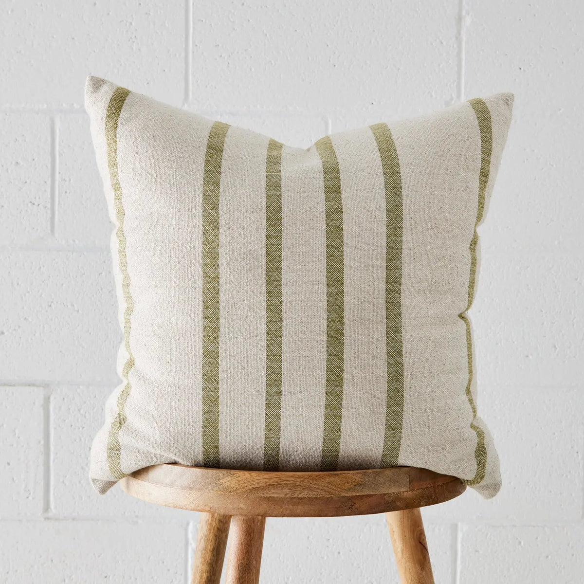 Yarn Dyed Stripe Cushion Ivory and Green- TO BE SHOT CELADON