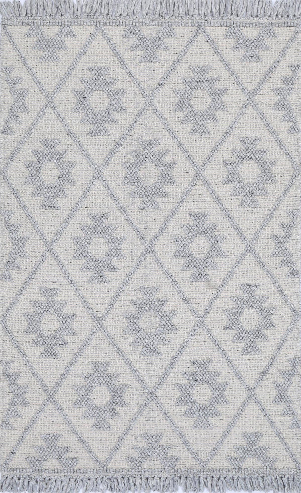 Diego Geometric Light Grey Wool Rug