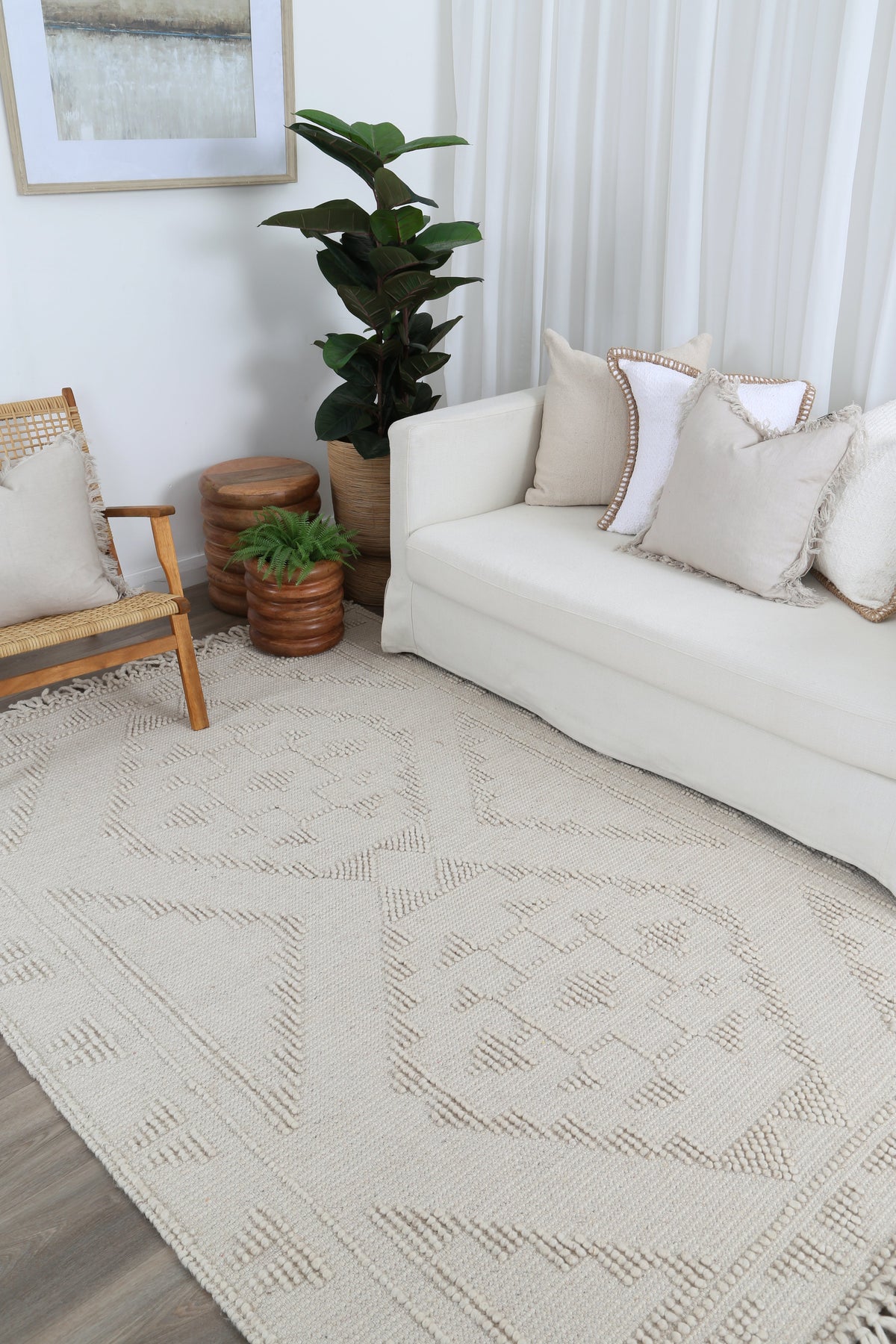 Diego Ornamental Beige Wool Rug