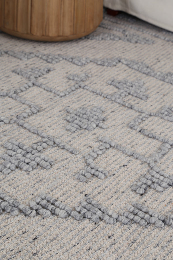 Diego Ornamental Light Grey Wool Rug